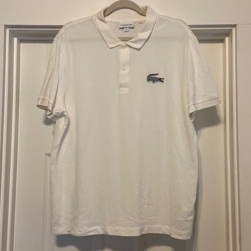 Lacoste white Polo Size XL Large houndstooth Alligator and Alligator On Back
